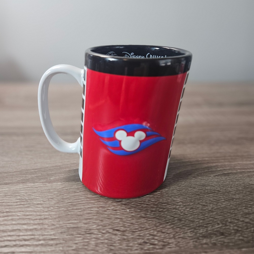 Disney Cruise Line Red Smokestack Coffee Mug Mickey Mouse 3D Logo Ceramic